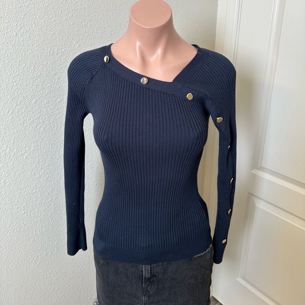 Truth Republic Navy Button-Detail Sweater Sz XS